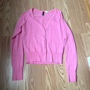 Pink V-Neck Button Cardigan Sweater